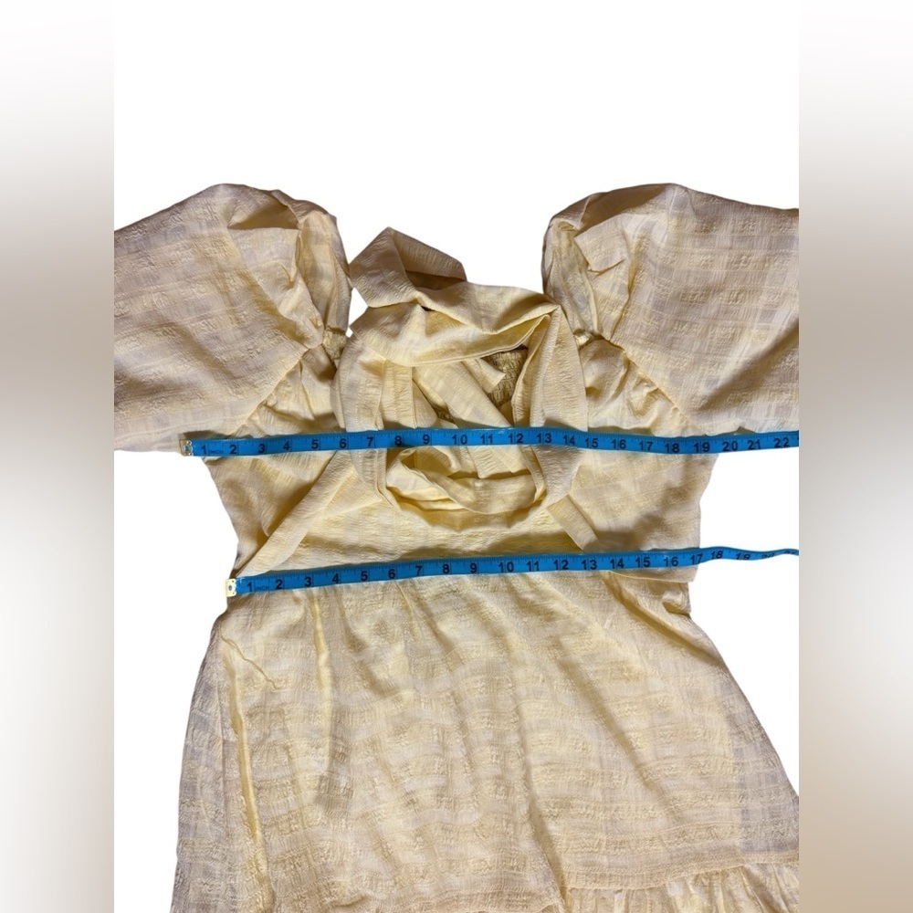 Astr Romano Bohemian Yellow Midi Dress with Puff Sleeves Size Large - Picture 12 of 15
